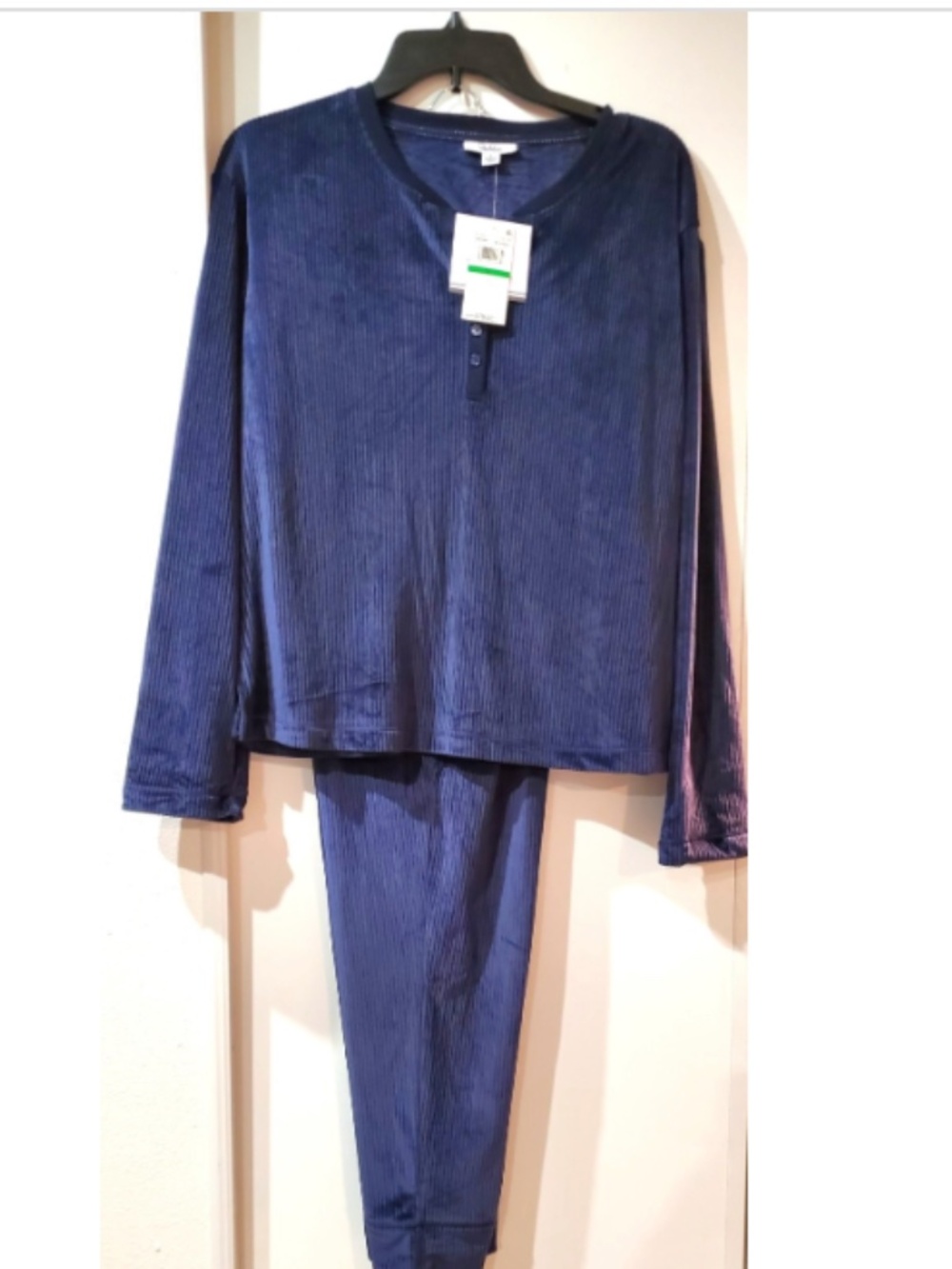 Roudelain Women's 2 Piece Ribbed Pajama Set Navy Blue Jogger
